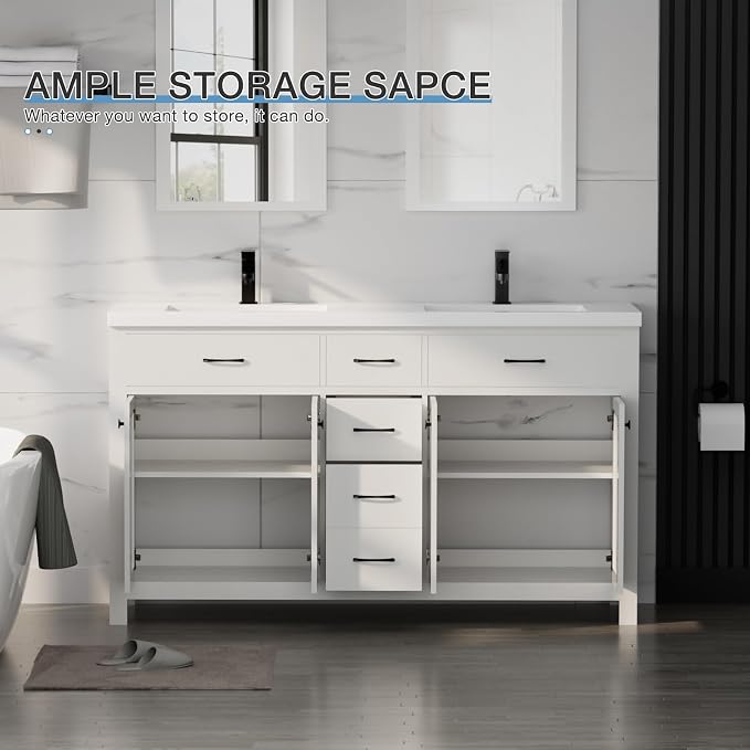 LUCKWIND 60" Bathroom Vanity and Sink Combo, Painted Modern Bathroom Storage - Image 3