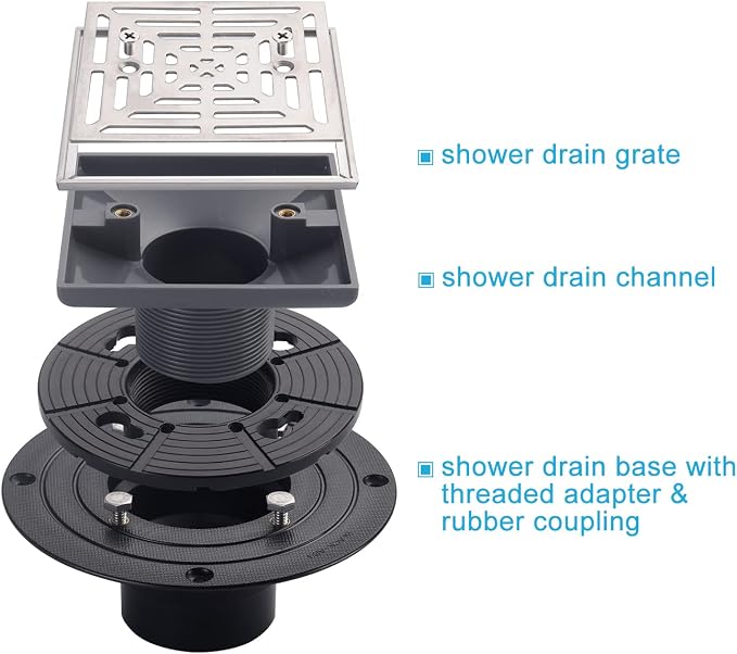 4-1/4"Square Brushed Nickel Shower Drain，Base - Image 8