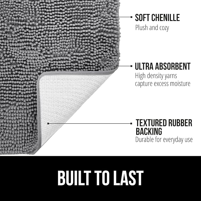 GORILLA GRIP Bath Rug Mat 48x17, Thick Soft Absorbent Chenille, Quick Dry - Image 2