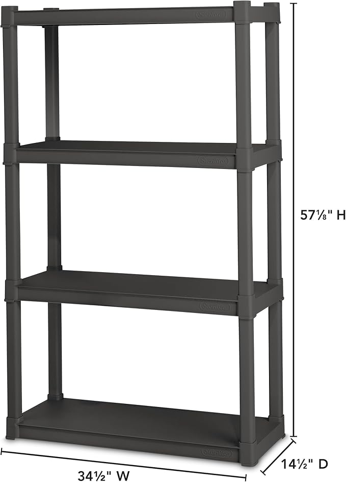 STERILITE 01643V01 4 Shelf Durable Solid Surface Shelving Unit, Flat Grey - Image 3