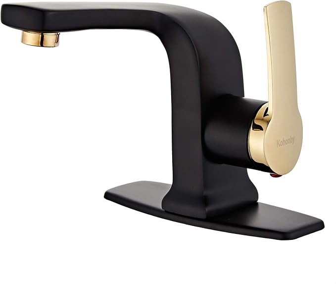 Modern Matte Black Bathroom Faucet, Single Handle Commercial Bathroom Sink by KOHONBY