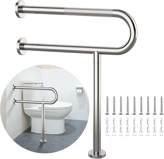 Toilet Support Rail 23.4X 28 Inch, Munzong Anti-Slip Chrome Handicap Grab Bar by Munzong