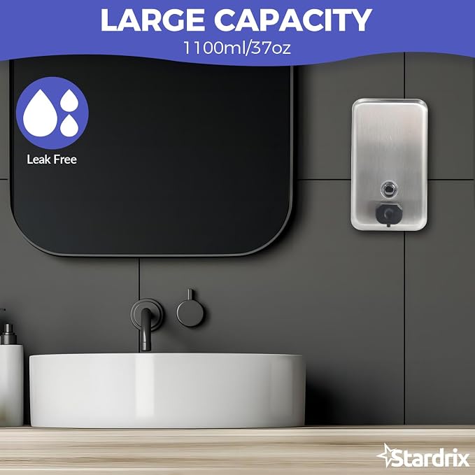 Heavy Duty Stainless Steel Wall Mount Soap Dispenser, 1100ml/37oz, - Image 2