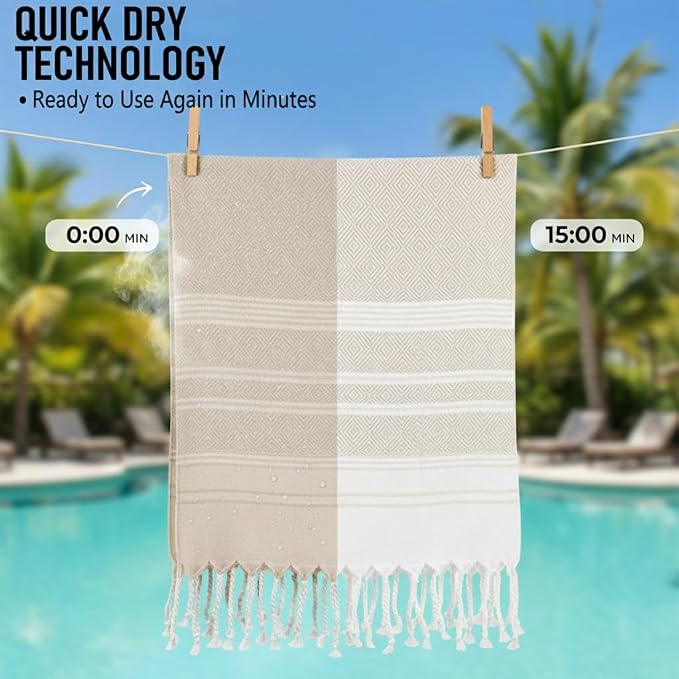 6 Pack Cotton Turkish Beach Towel Lightweight Thin Travel Vacation Essentials - Image 6
