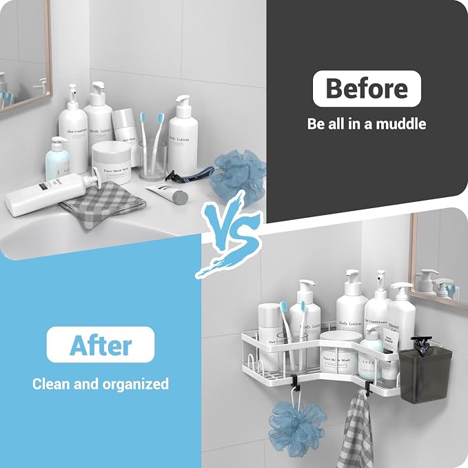 Shower Caddy Corner Organizer Shelf: 2Pack Adhesive Shower Essentials - Image 4