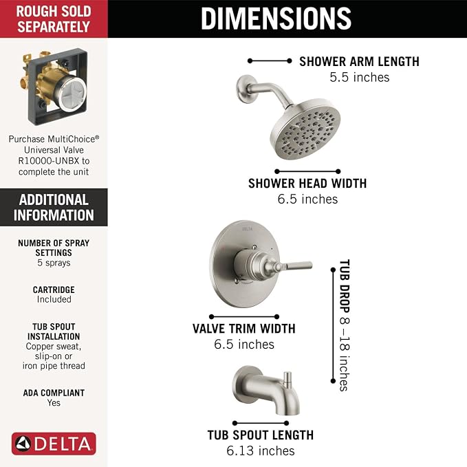 Delta Faucet Saylor 14 Series Brushed Nickel Tub and Shower Faucet Combo - Image 3