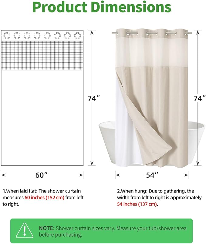 Stall No Hooks Needed Linen Textured Shower Curtain - Image 2