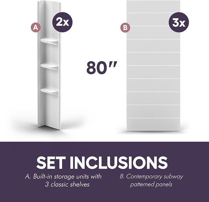 White Acrylic Shower Wall Surround 36"x 60"x 80" - Image 4