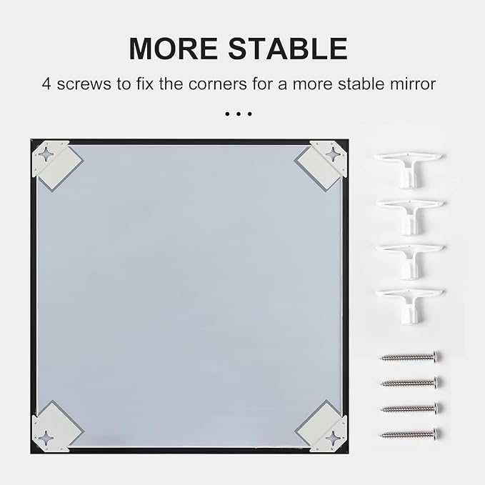 28x28 Inch Black Bathroom Mirror, Copper-Free Aluminum Alloy Frame Vanity Mirror - Image 8