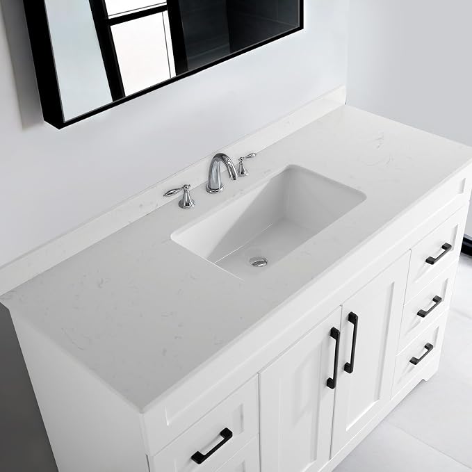 48” Bathroom Vanity with White Engineered Marble Stone Rectangular Sink - Image 3