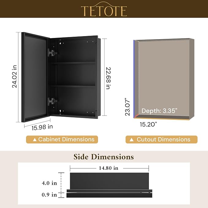 TETOTE 16" x 24" Medicine Cabinet - Image 2
