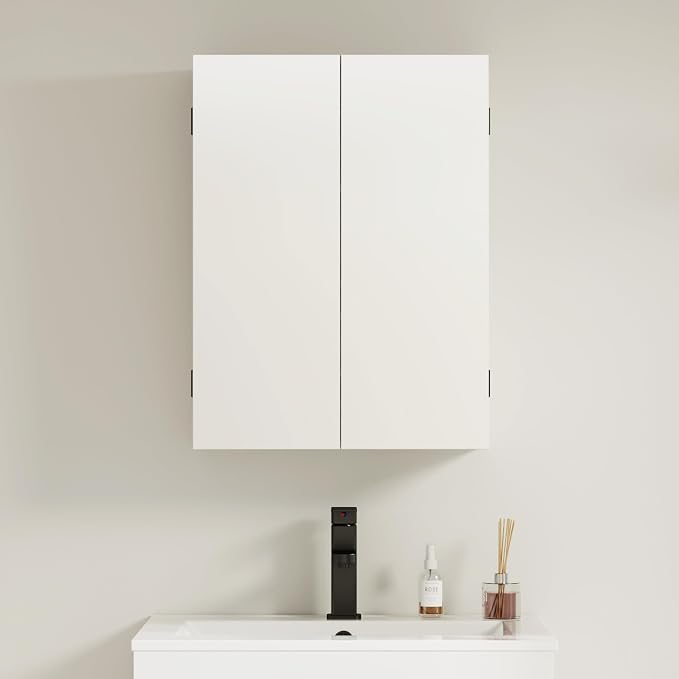 eclife 24" Bathroom Medicine Cabinet W/Mirror, Double Doors Bathroom White Wall - Image 3
