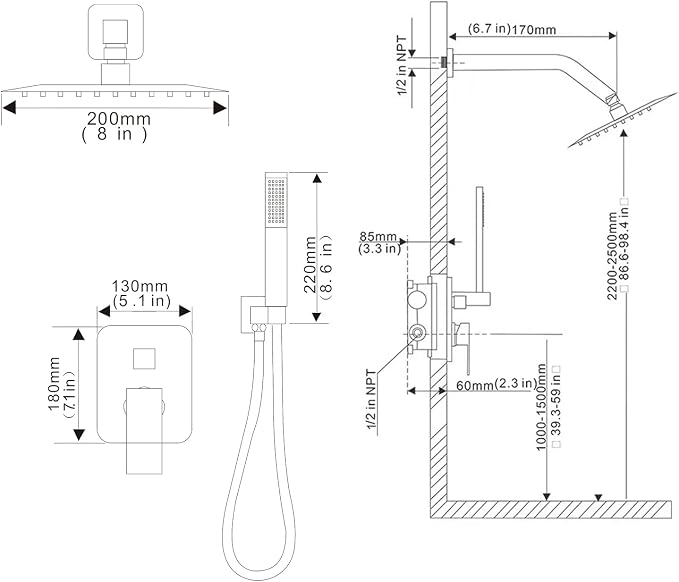 Shower Faucet Set 8 Inch Rainfall Shower Head and Handheld Shower High Pressure - Image 6