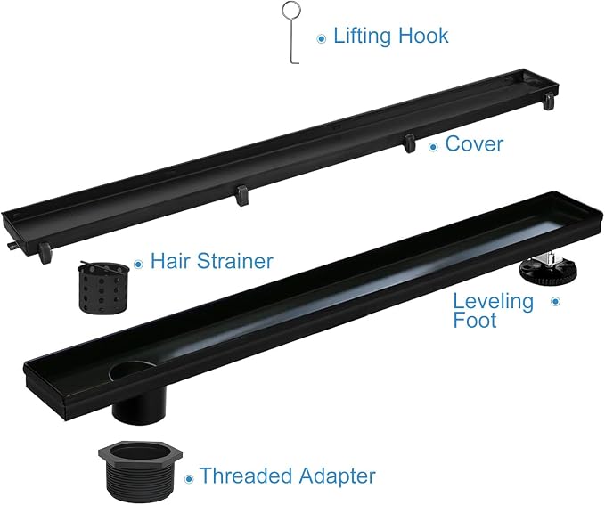Offset Linear Shower Drain, Matte Black Shower Drain 32 inch - Image 2