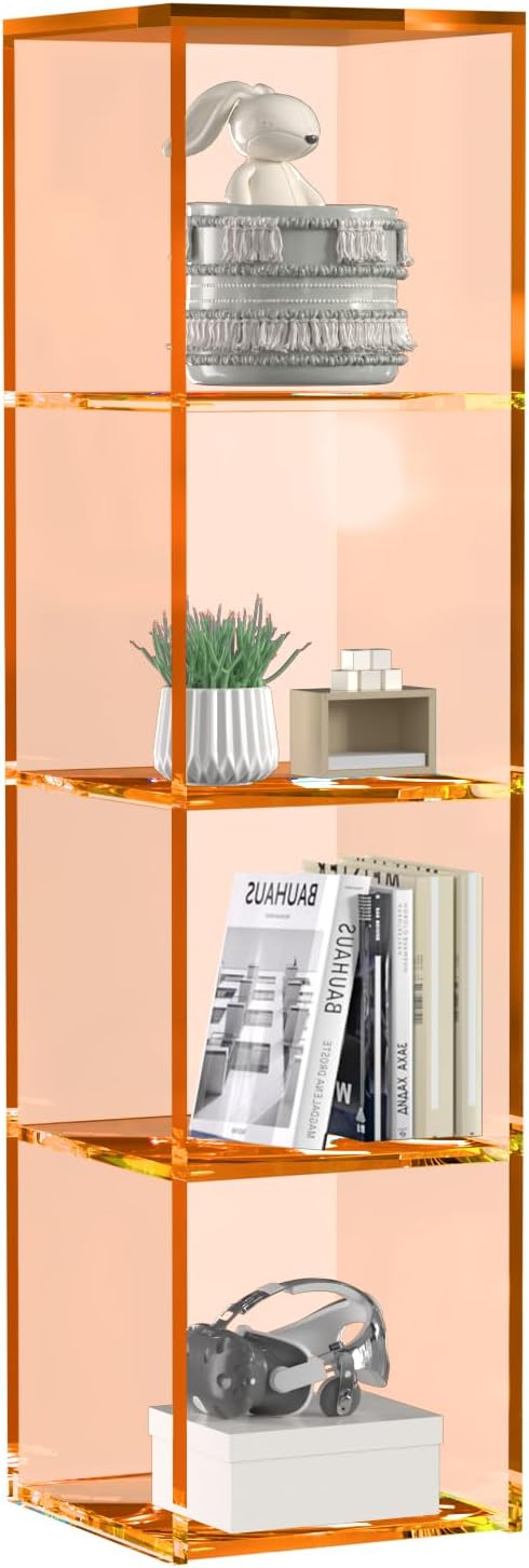 42.5" Acrylic Bookcase, 4-Tier Floor Standing Clear Acrylic Bookshelf, Sturdy - Image 3
