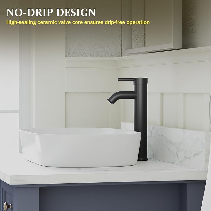 Matte Black Bathroom Faucets, Vessel Sink Faucet One Hole Single Handle Modern - Image 7
