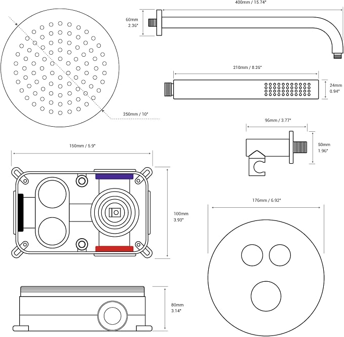 TRUSTMI 10 Inch Matte Black Shower System Push Button Diverter Wall Mounted - Image 8