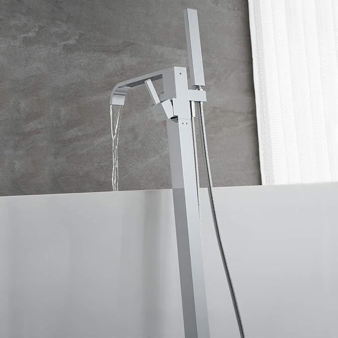 Freestanding Bathtub Faucet Tub Filler Faucets Chrome Floor Mount Brass Single - Image 5