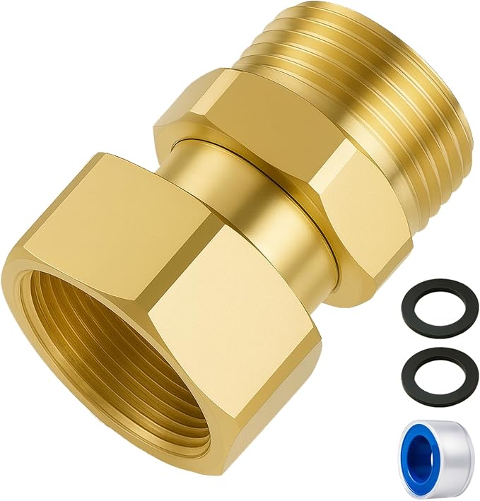 Garden Hose Swivel Connector, 3/4" GHT Brass Swivel Hose Connector, 360° Male by Unknown