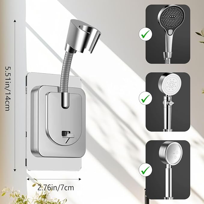 360° Adjustable Flexible Suction Cup Shower Head Holder, Wall Mount - Image 2