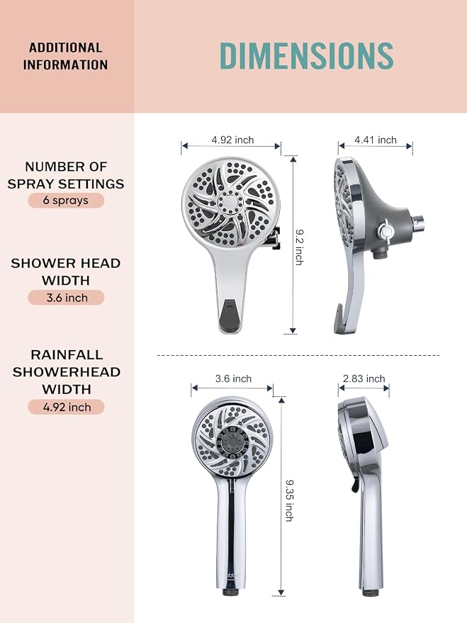 Cobbe High Pressure 3-Way Shower Head Combo, Hand Held Shower & Rain Shower - Image 7