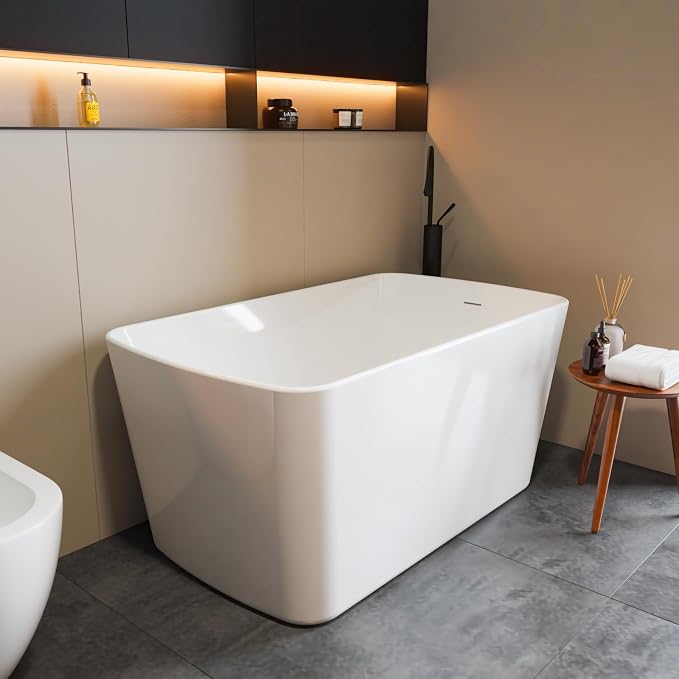 49" Acrylic Freestanding Soaking Bathtub, Matte Drain & Black Overflow - Image 5