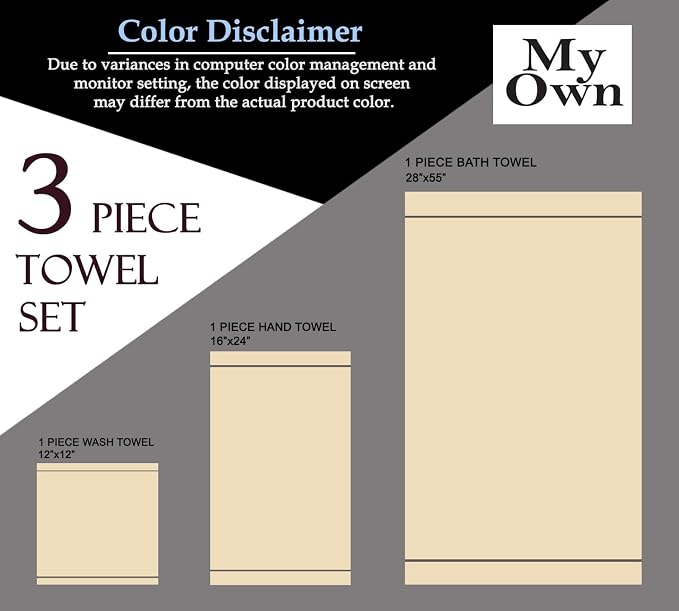 MyOwn Ultra Soft 3 Pack Cotton Towel Set, Contains a Bath Towel 28x55 inch - Image 7