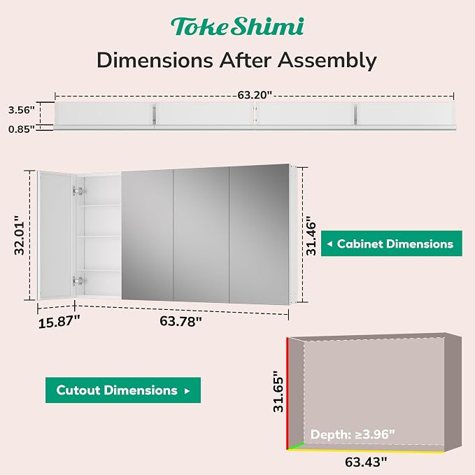 TokeShimi 64x32 Bathroom Medicine Cabinet - Image 2