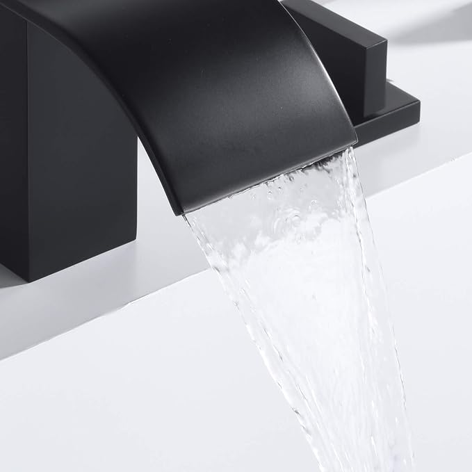 sumerain Black Waterfall Tub Faucet Deck Mount 3 Hole Widespread Bathtub Faucet - Image 6