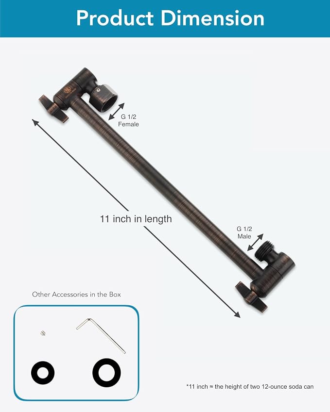 11 Inch Adjustable Shower Head Extension Arm - Image 4