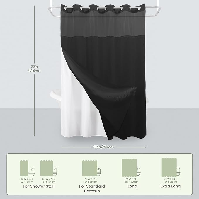 Inhousolu Stall No Hook Shower Curtain - Image 7