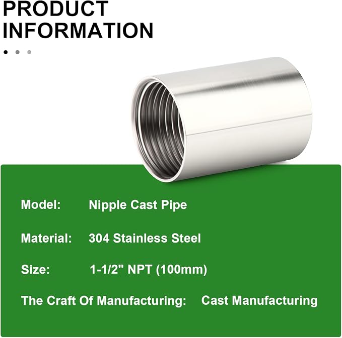 TAISHER 1PCS Stainless Steel Pipe Fittings, 1-1/2" NPT Female x 1-1/2" NPT - Image 5