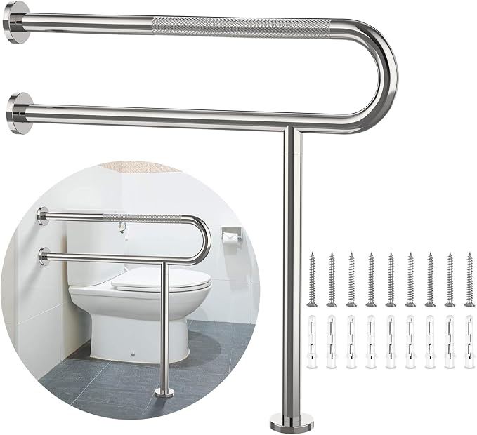 Toilet Support Rail 31.3X 31.5 Inch, Munzong Anti-Slip Chrome Handicap Grab Bar by Munzong