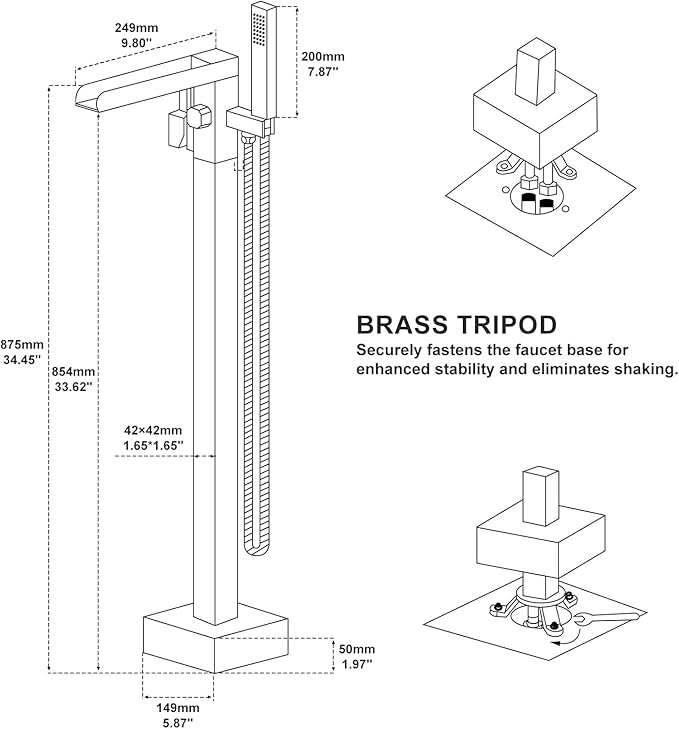 Freestanding Bathtub Faucet, Floor Mount Bathtub Faucet - Image 6