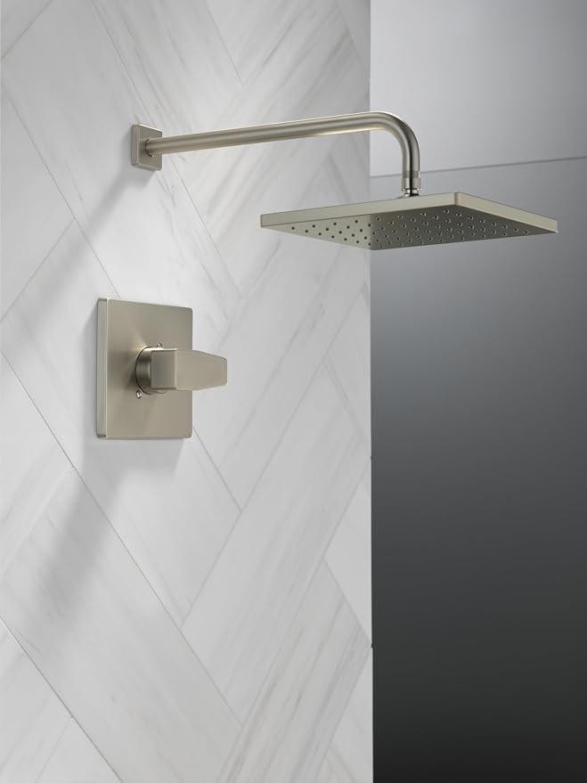 Delta Modern 14 Series Square Rain Shower Faucet Set, Brushed Nickel Shower - Image 2