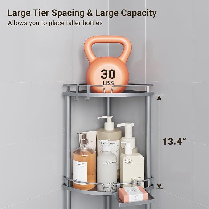 ELYKEN Corner Shower Caddy Standing, 4 Tier Rustproof Metal Shower Organizer - Image 6