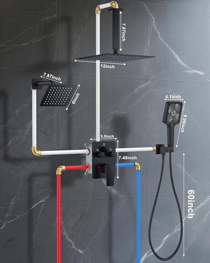 Shower System with Pressure Balance Valve, Matte Black - Image 6