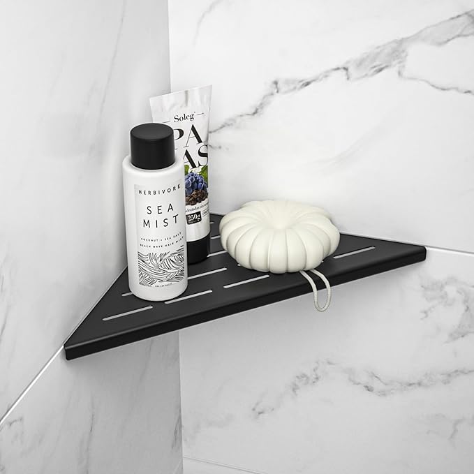 Corner Shower Shelf 10" Matte Black 304 Stainless Steel Slot Design Recessed - Image 7