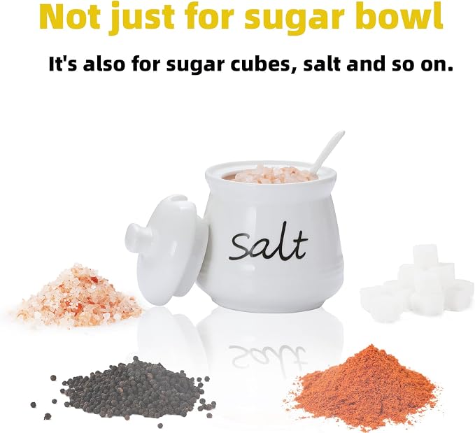 ONTUBE Ceramic Salt Bowl with Lid and Spoon 12oz - Image 5