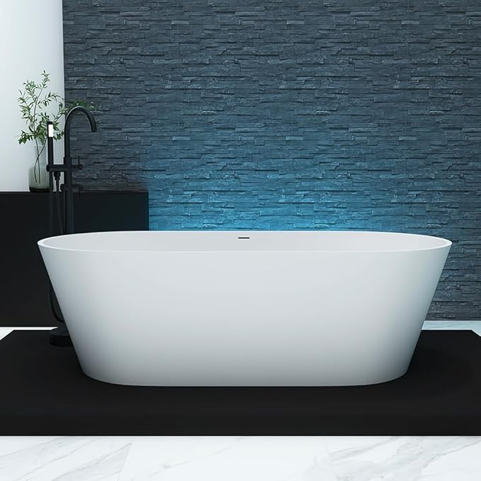 63'' Freestanding Solid Surface Resin Stone Bathtub, Freestanding Tub, - Image 2