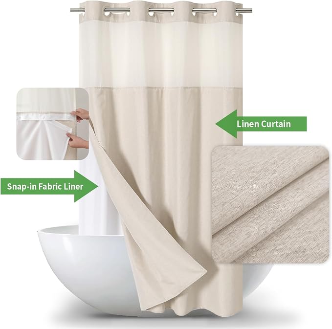 Stall No Hooks Needed Linen Textured Shower Curtain - Image 3