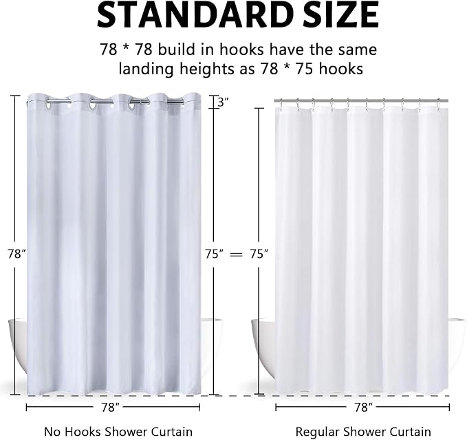 Furlinic White Shower Curtain No Hooks Needed, Polyester Fabric Long Shower - Image 6