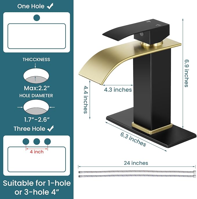 Bathroom Faucets Matte Black and Gold Waterfall Bathroom Sink Faucet Modern - Image 3