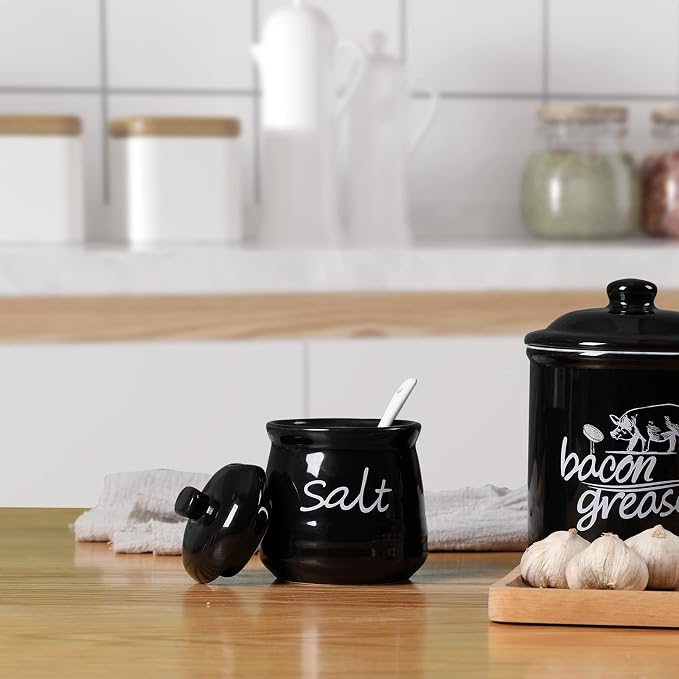 ONTUBE Ceramic Salt Bowl with Lid and Spoon 12oz - Image 7