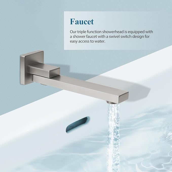 12 inch Square Shower Head and Handheld Set, Gasecoet Shower System - Image 6