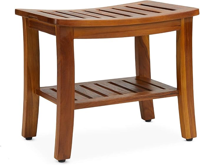 Teak Shower Bench 21 Inch, Fully Assembled Wood Bath Stool - Image 3