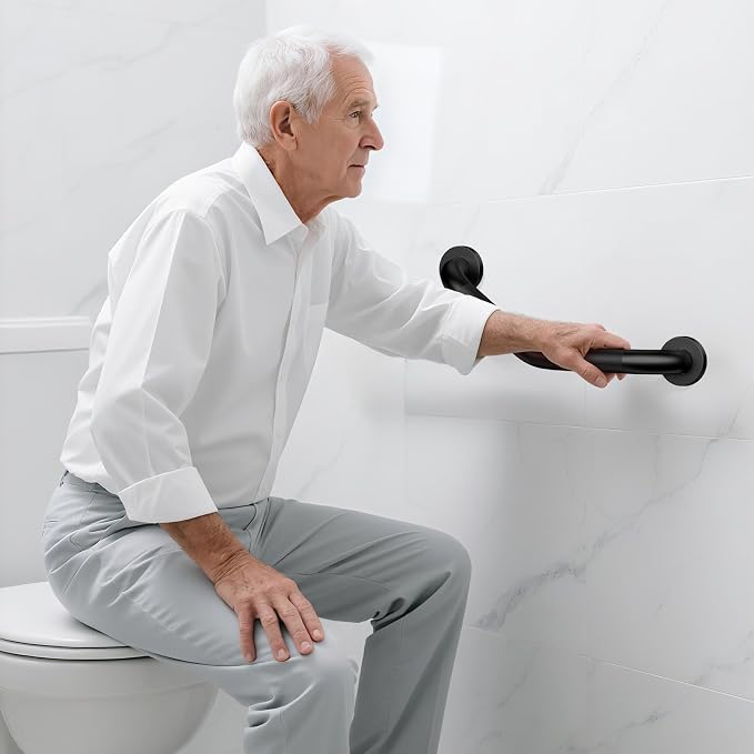 16 Inch Angled Shower Grab Bar Black, Munzong 2 Pack Anti Slip Bathroom Grab Bar - Image 3