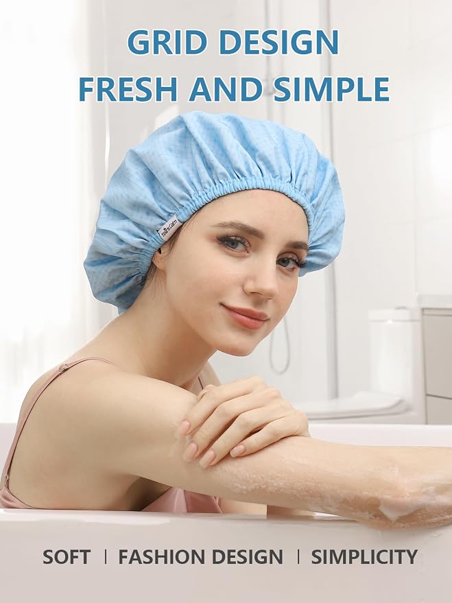 Years calm Shower Caps For Women Reusable Waterproof，Pattern And Solid Color - Image 7