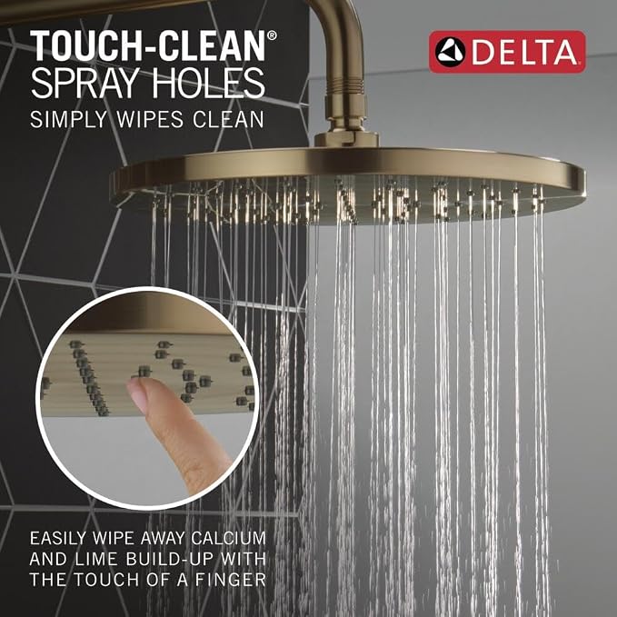 Delta Modern 14 Series Round Rain Shower Faucet Set, Brushed Gold Shower Head - Image 5