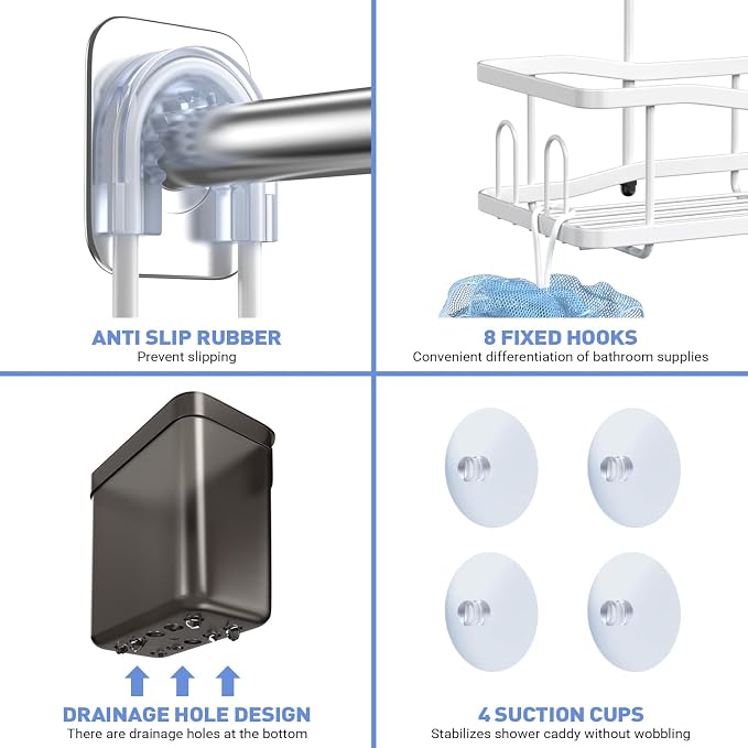 Hanging Shower Caddy Bathroom Organizer: Rustproof Shower Shelf Racks Over - Image 5